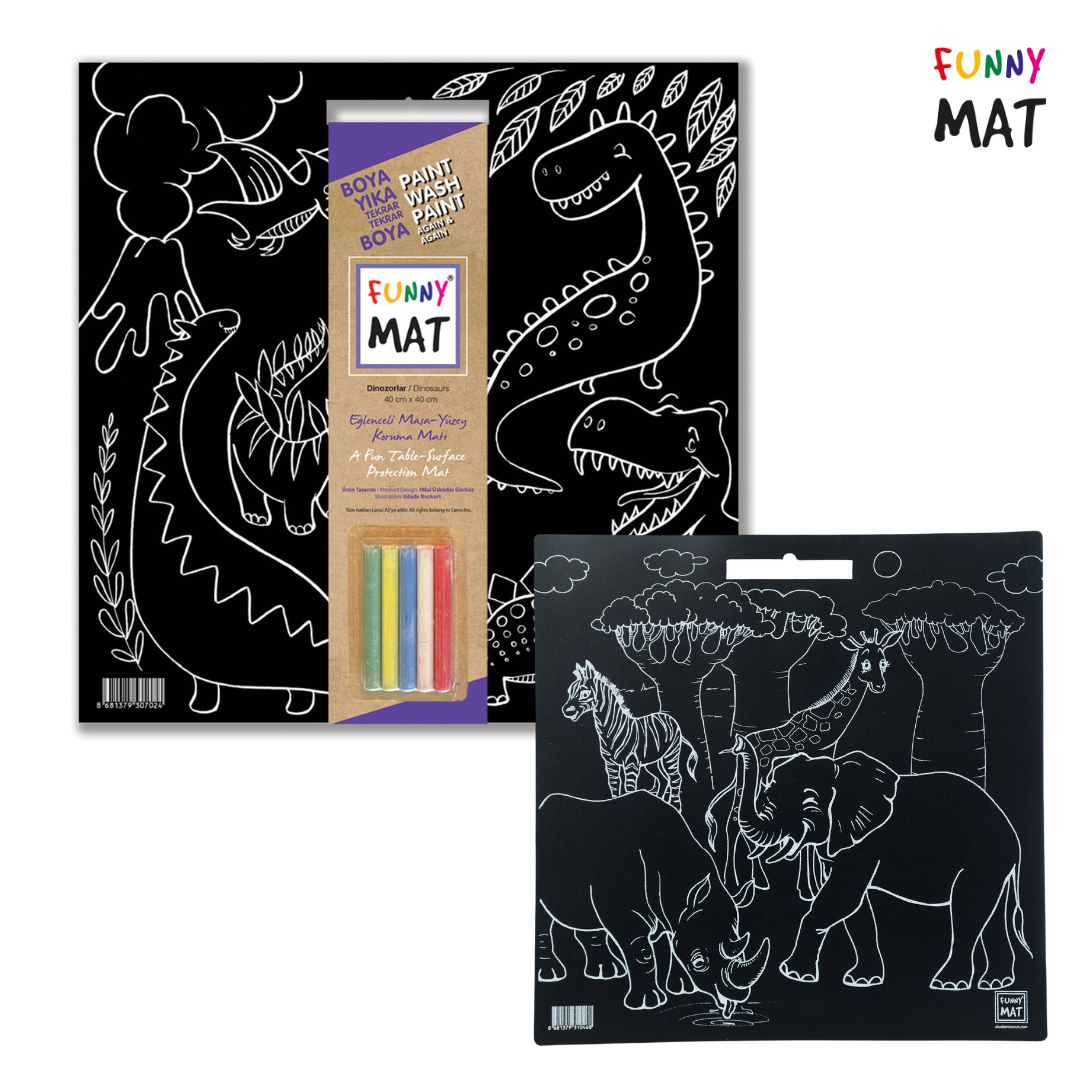 Funny Mat Tableau 3en1, Décoration Murale, Tapis de Coloriage Réutilisable. 2 pcs. TERRE + DINOSAUR…
