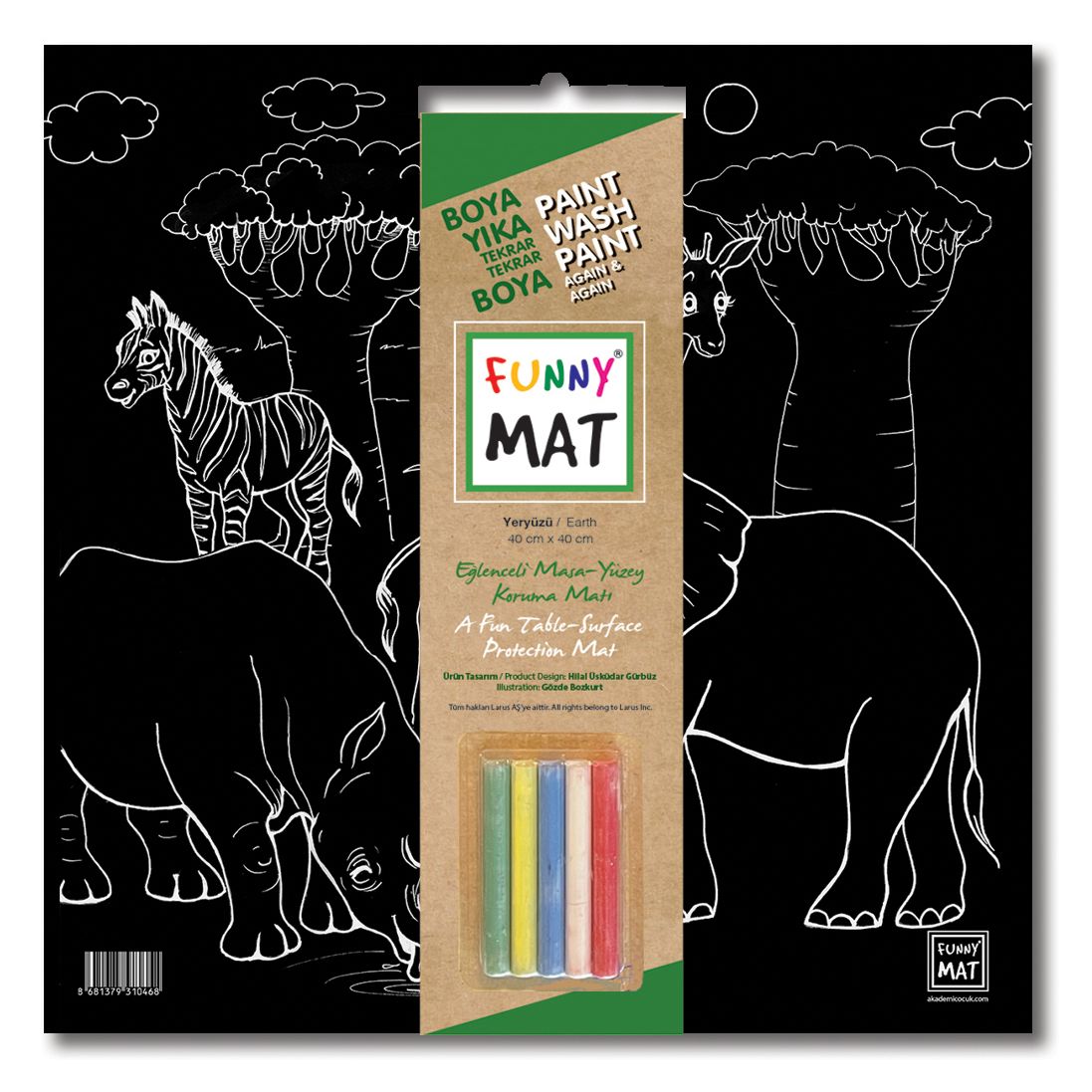 Funny Mat 3in1 Drawing Board, Wall Decor, Reusable Coloring Mat. ANIMALS