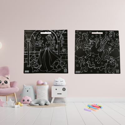 Funny Mat Tableau 3en1, Décoration Murale, Tapis de Coloriage Réutilisable. 2 pcs. Licornes + Princ…