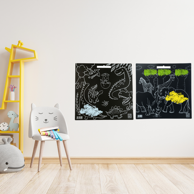 Funny Mat Tableau 3en1, Décoration Murale, Tapis de Coloriage Réutilisable. 2 pcs. TERRE + DINOSAUR…
