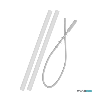 MinikOiOi Flexi Straws - 3 pcs &amp; Brush - Powder Grey - Reusable silicone straw with brush