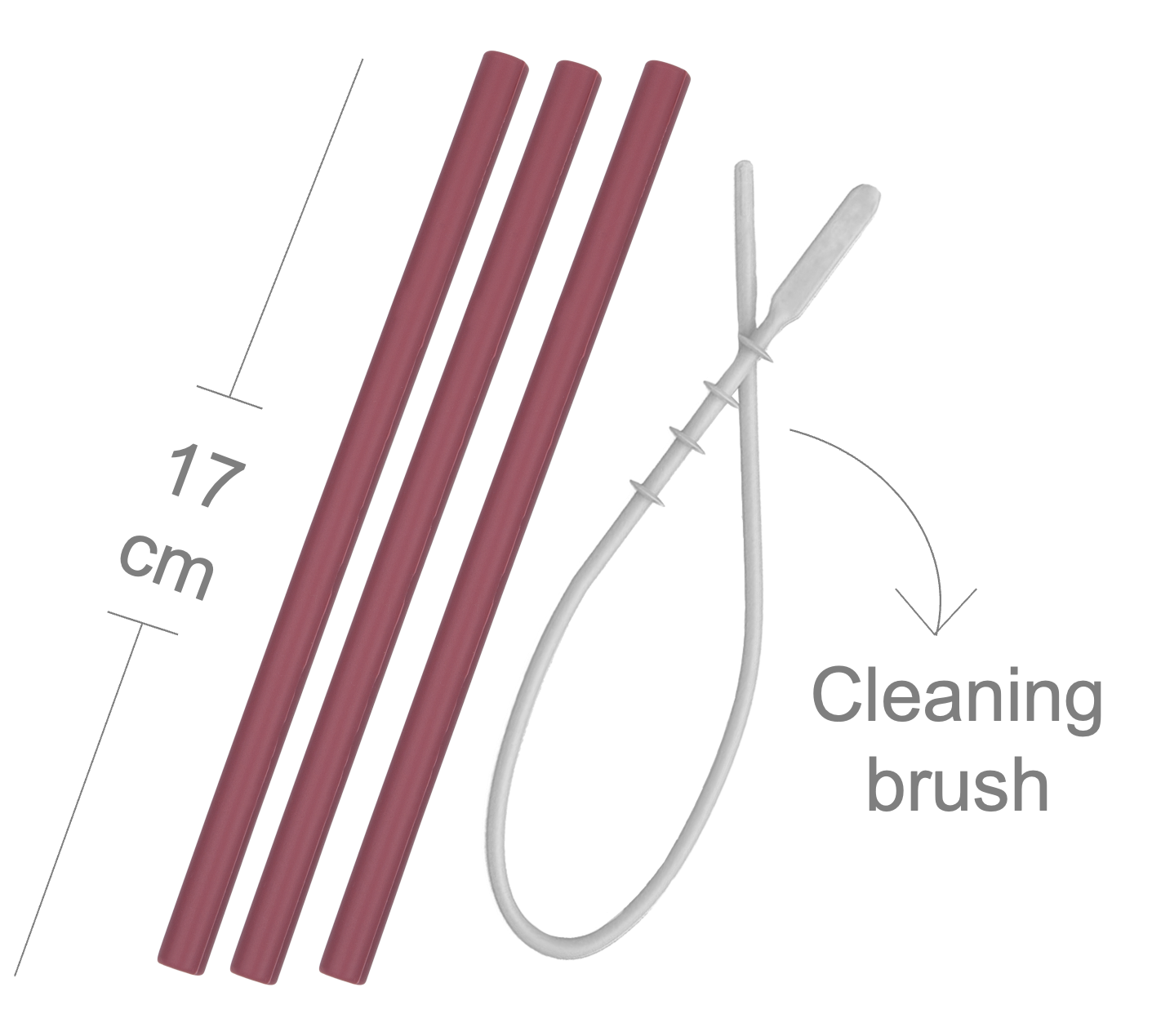 MinikOiOi Flexi Straws - 3 pcs &amp; Brush - Velvet Rose - Reusable silicone straw with brush
