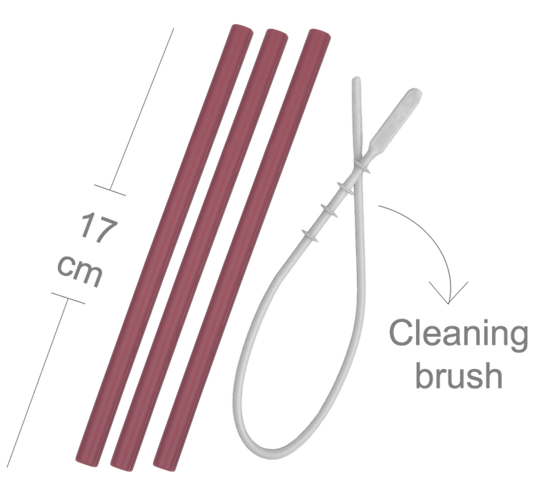 MinikOiOi Flexi Straws - 3 pcs &amp; Brush - Velvet Rose - Reusable silicone straw with brush