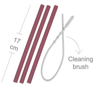 MinikOiOi Flexi Straws - 3 pcs &amp; Brush - Velvet Rose - Reusable silicone straw with brush