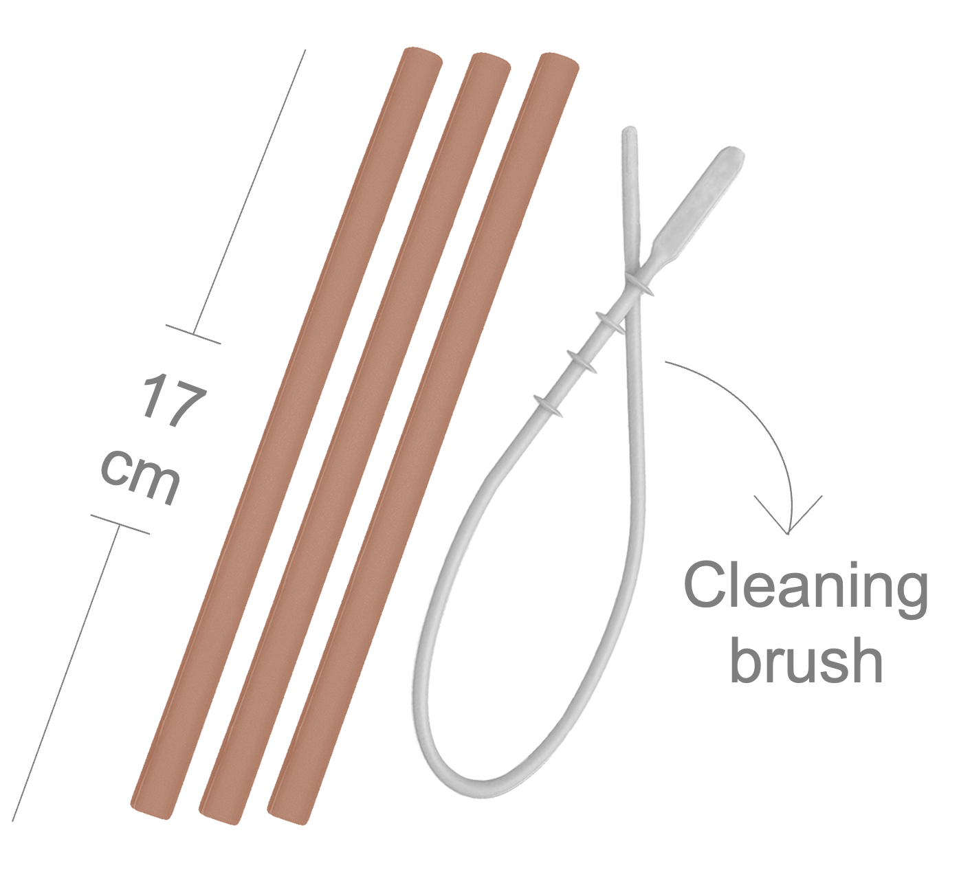 MinikOiOi Flexi Straws - 3 pcs &amp; Brush - Woody Brown - Reusable silicone straw with brush