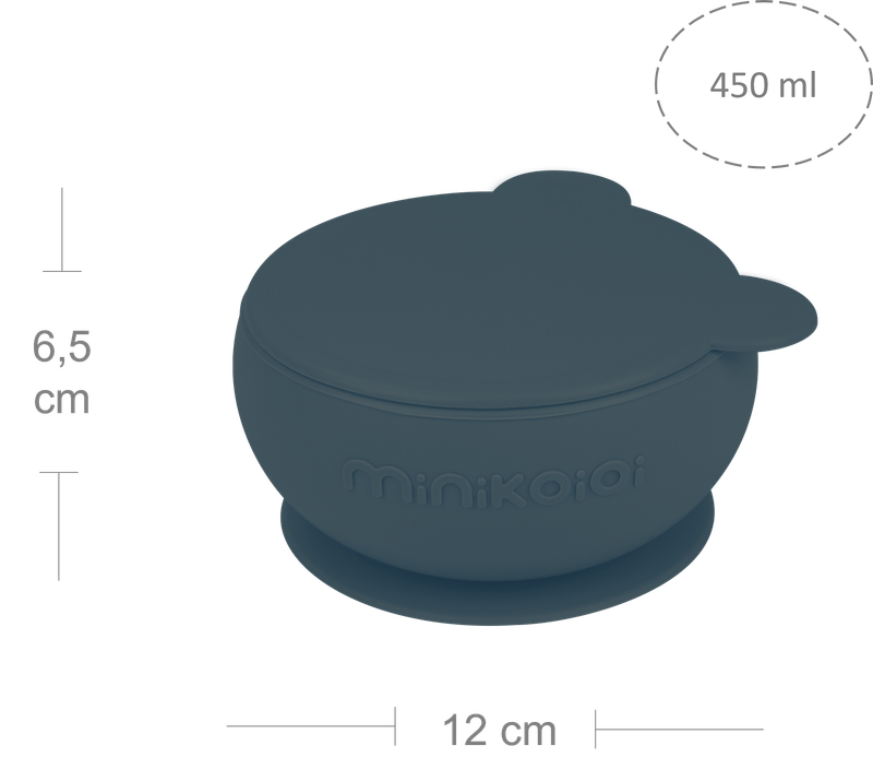 MinikOiOi Bowly - Deep Blue - Stay-put suction bowl with lid