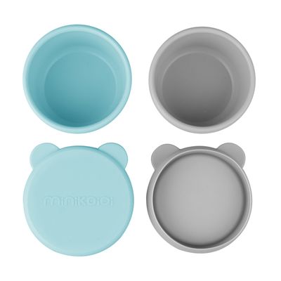 MinikOiOi Mini Bowl with Lid, 2 pcs,  Aqua Green / Powder Grey