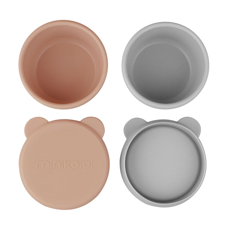 MinikOiOi Mini Bowl with Lid, 2 pcs,  Woody Brown / Powder Grey