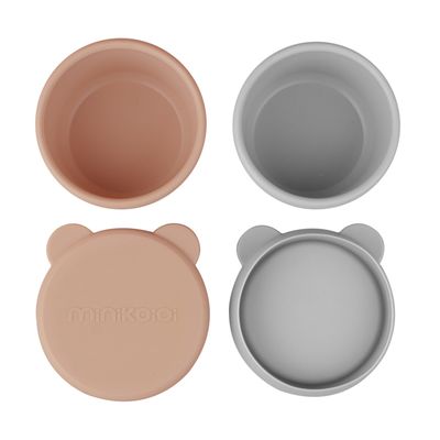 MinikOiOi Mini Bowl with Lid, 2 pcs,  Woody Brown / Powder Grey