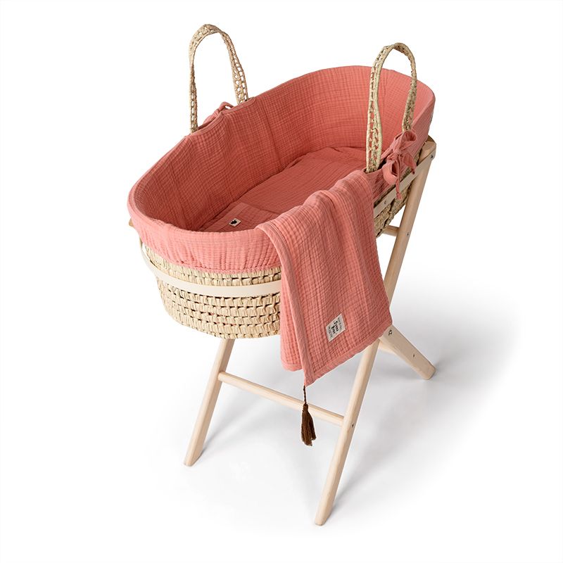 Funnababy® Muslin Moses Basket Set, incl Basket - Coral - Pink - 85 Cm