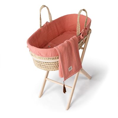 Funnababy® Muslin Moses Basket Set, incl Basket - Coral - Pink - 85 Cm