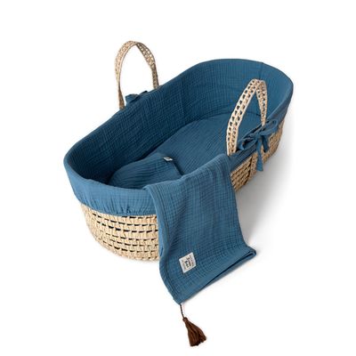 Funnababy® Muslin Moses Basket Textiles - Blue- 85 Cm