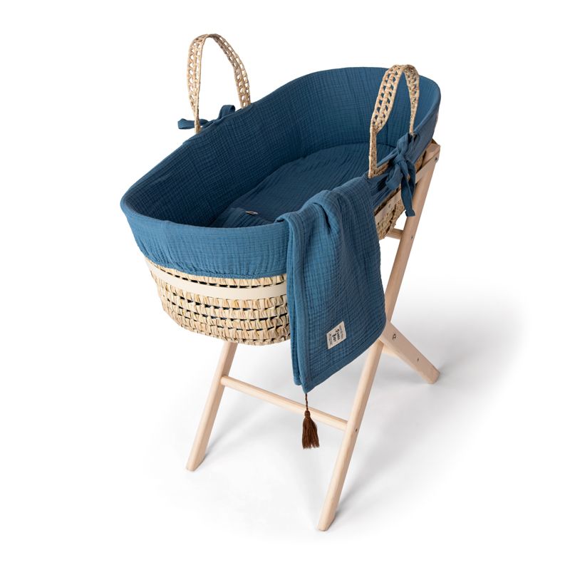 Funnababy® Muslin Moses Basket Set, incl Basket - Blue- 85 Cm