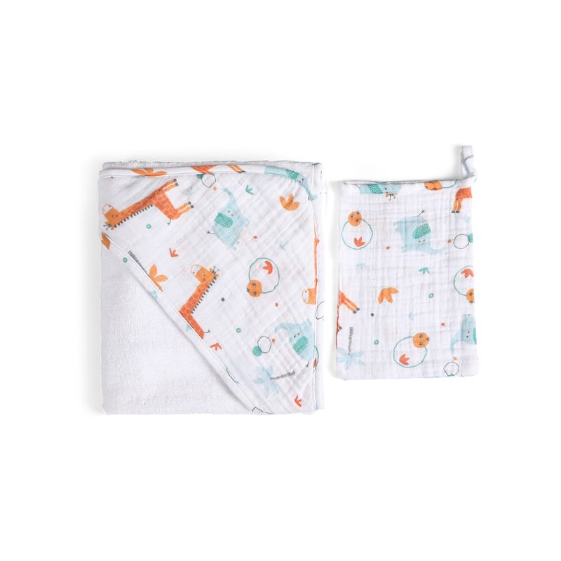 Funnababy® Hooded Towel Set - Giraffe - Blue - 75 X 75 Cm