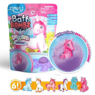 Zimpli Baff Bombz Surprise With Collectable Unicorn Figure, Bath Bomb Toy
