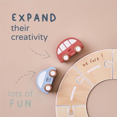 Just Bee Kids circuit de route en bois avec véhicules – photo produit, jouet en bois, puzzle enfant