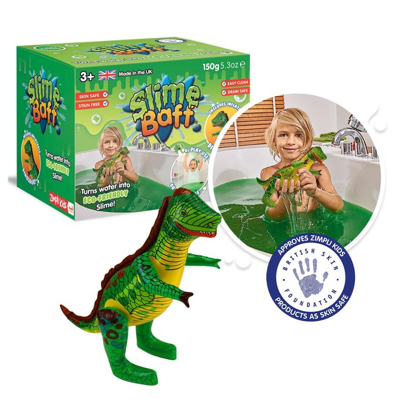 Zimpli Slime Baff Green with Inflatable Dinosaur Bath Toy