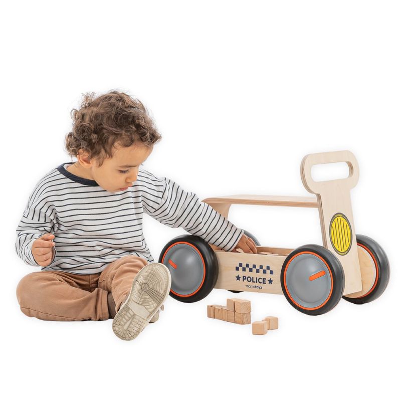 MamaToyz® DRIVEME wood walker + rideon and toy wagon, police