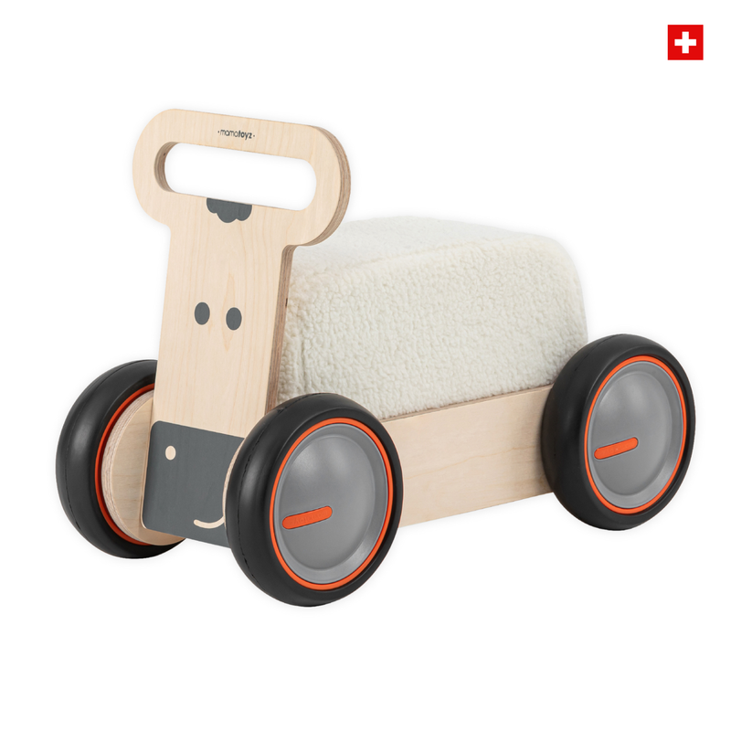 MamaToyz® DRIVEME soft walker + rideon and toy wagon, cow
