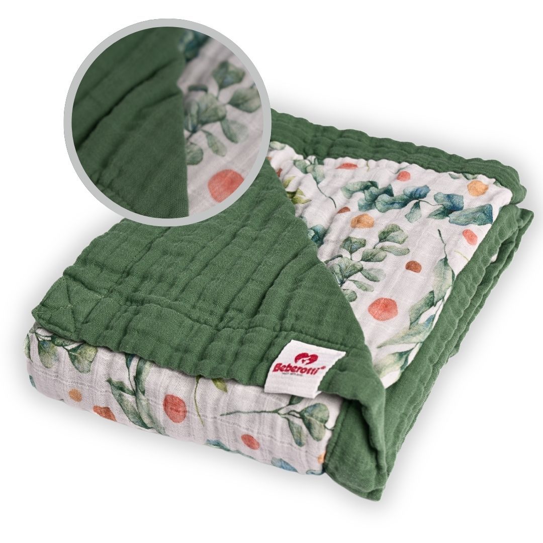 Organic 4 Layered Double sided Muslin Blanket green