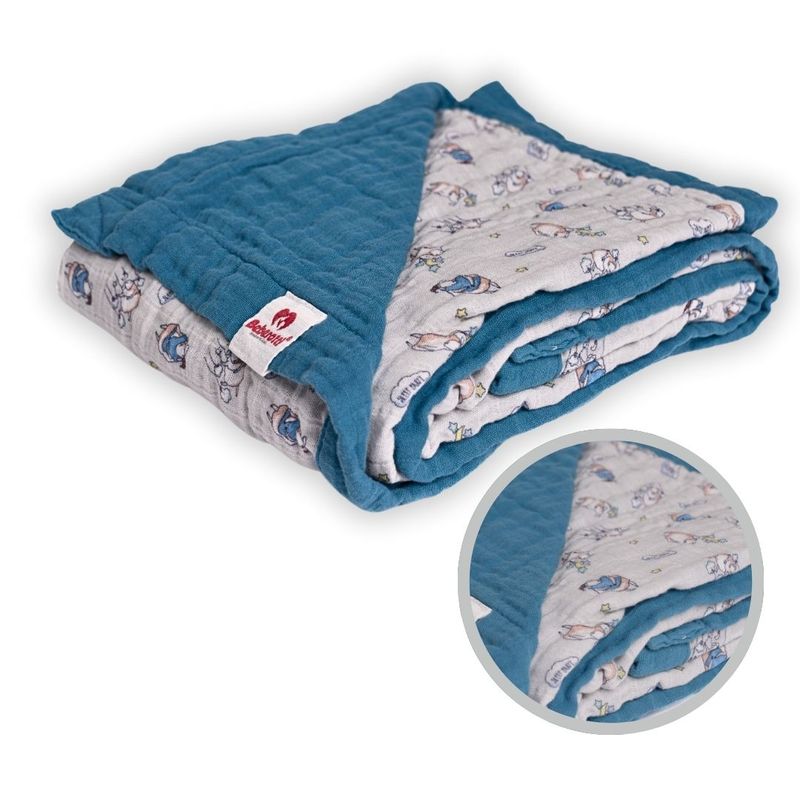 Organic 4 Layered Double sided Muslin Blanket blue