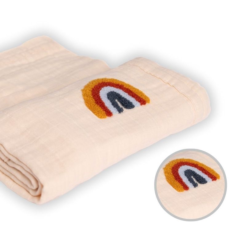 Organic 4 Layered Embroifered Muslin Blanket white/rainbow