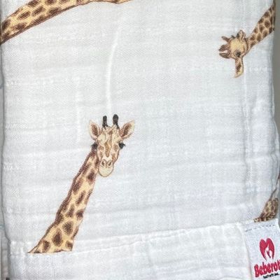 Beberotti® Couverture en mousseline double face biologique 4 épaisseurs blanc/girafe