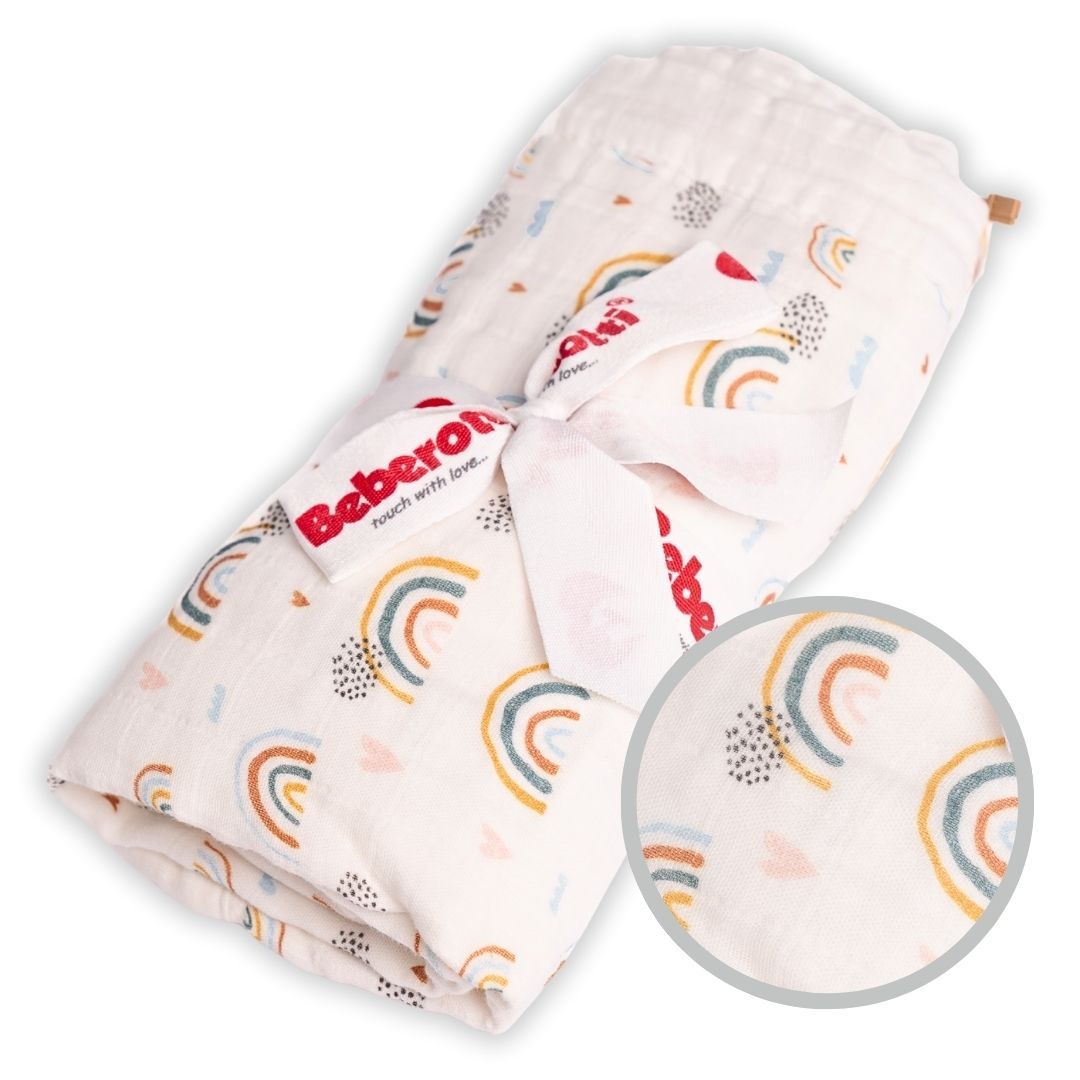 Organic 4 Layered Double Sided Muslin Blanket white/rainbow