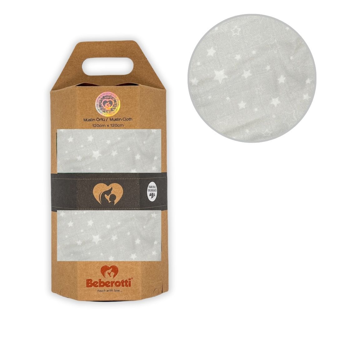 Organic Muslin Swaddle Blanket grey/star