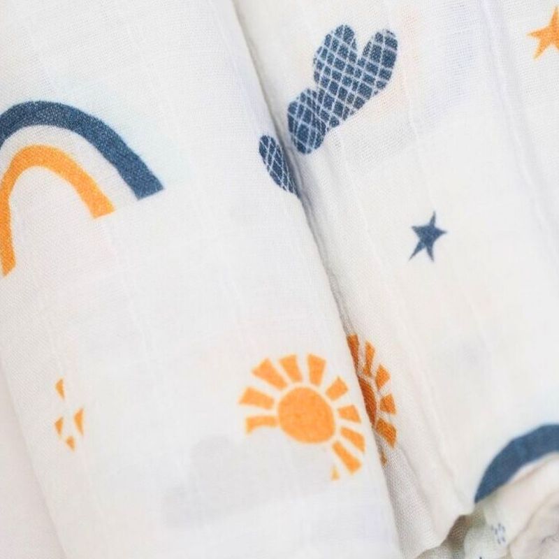 Beberotti Organic Muslin Swaddle Blanket white/rainbow, weiß/regenbogen – product image, baby sleep…