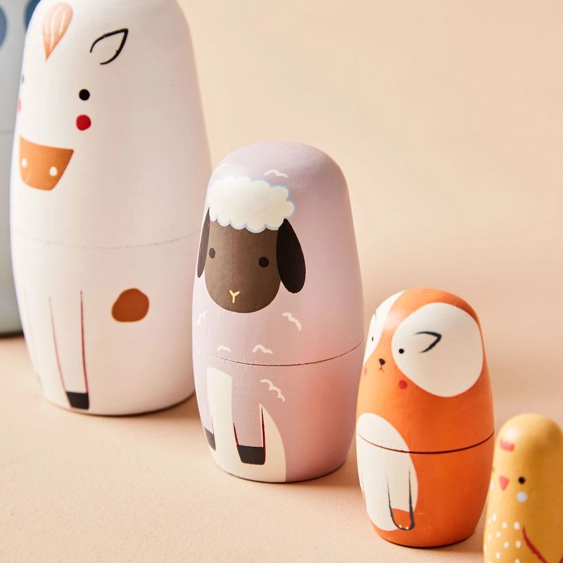 Just Bee Kids Farm Animal Wooden Nesting Dolls – product image, wooden toy, motor skills toy