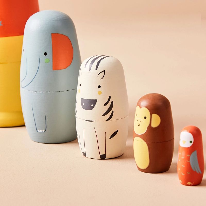 Just Bee Kids Safari Animal Wooden Nesting Dolls – product image, wooden toy, motor skills toy