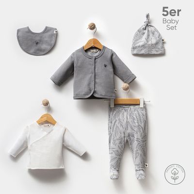 TotsTale Premium 5-piece baby set made of organic cotton - for newborns - trousers, hat, bodysuit and much more.