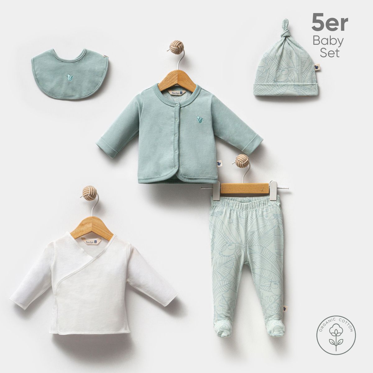 TotsTale Premium 5-piece baby set made of organic cotton - for newborns - trousers, hat, bodysuit and much more.