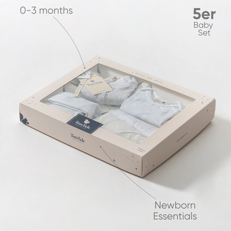 TotsTale Premium 5-Piece Organic Cotton Gift Set - Newborn Essentials, Weiss, Grau – product image,…