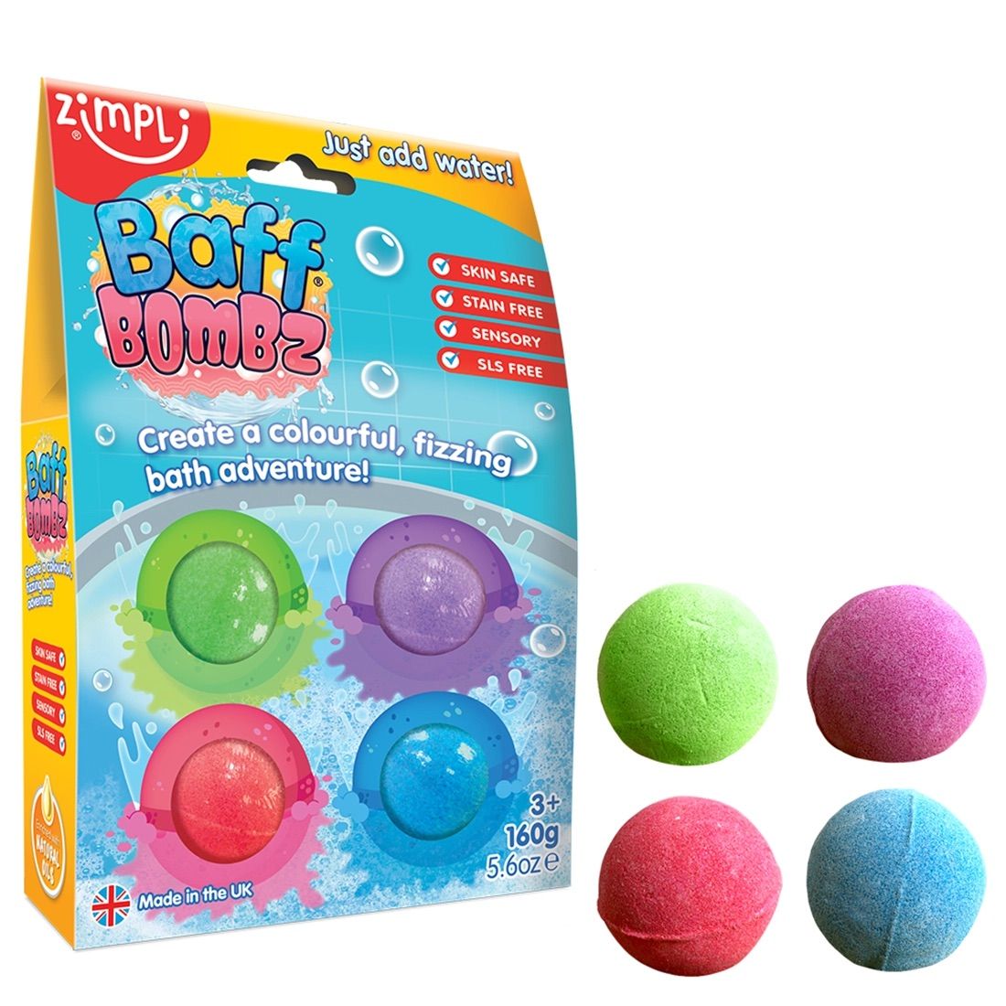 Zimpli Kids Baff Bombz Refill Pack – 4 Vibrant Fizzing Bath Bombs