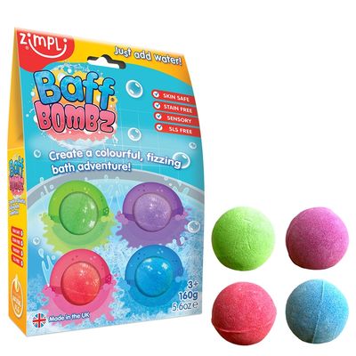 Zimpli Kids Baff Bombz Refill Pack – 4 Vibrant Fizzing Bath Bombs