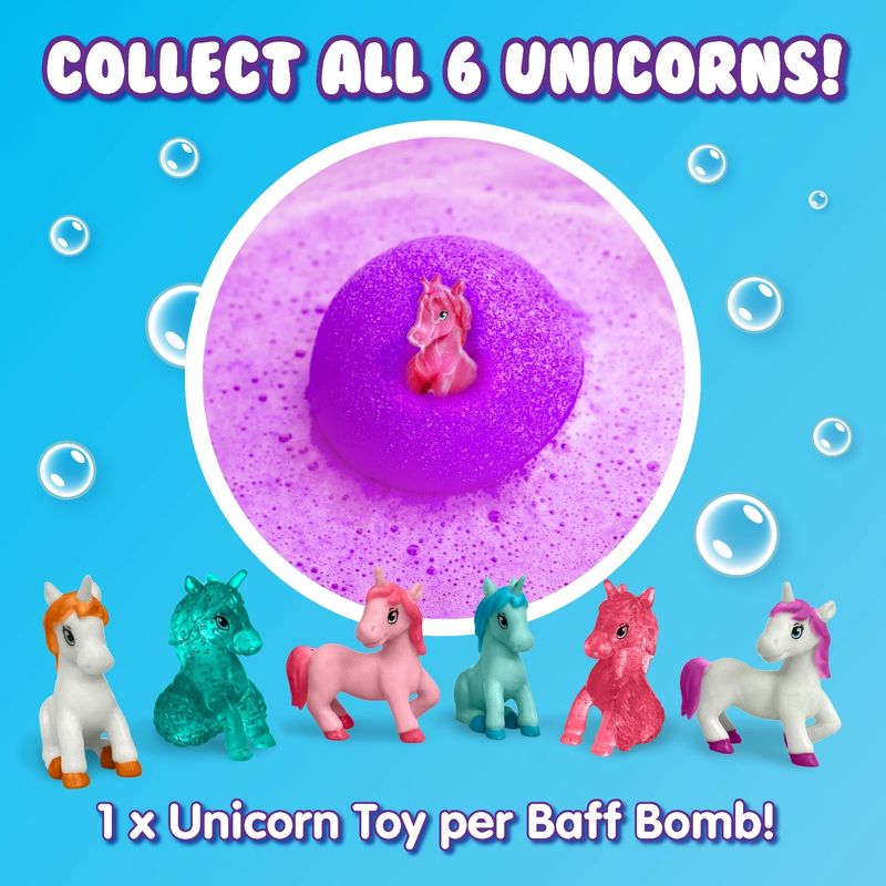 Zimpli Kids Kids Unicorn Surprise Baff Bombz – 6 Fizzy Bath Bombs with Collectible Figures, Skin Sa…