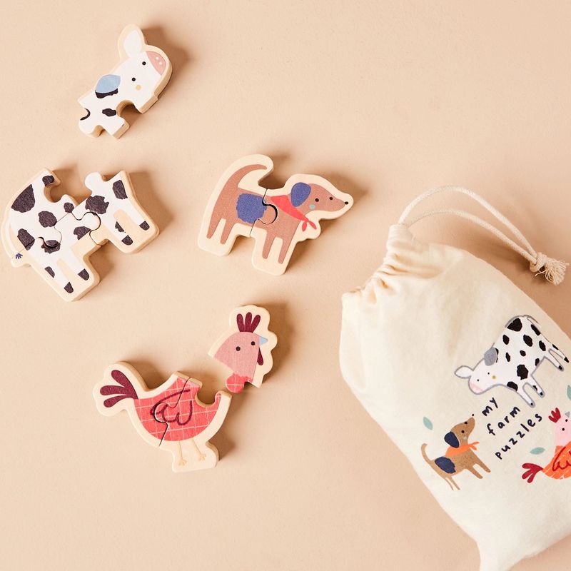 Just Bee Kids Wooden Farm Animal Puzzles – 3 Chunky FSC Puzzles for Toddlers 12m+, with Storage Bag