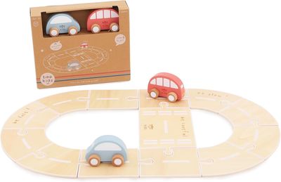 Just Bee Kids Wooden Road Track with Vehicle Toys