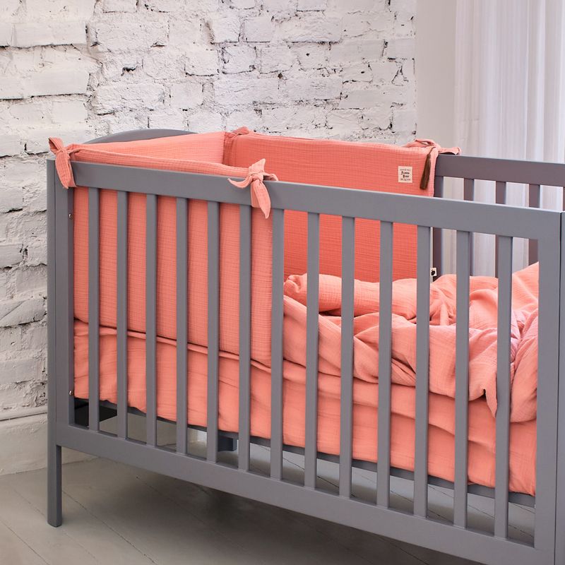 Funnababy Tour de Lit en Mousseline en U - Corail - Rose - 60x120 / 70x140 cm – photo produit, somm…