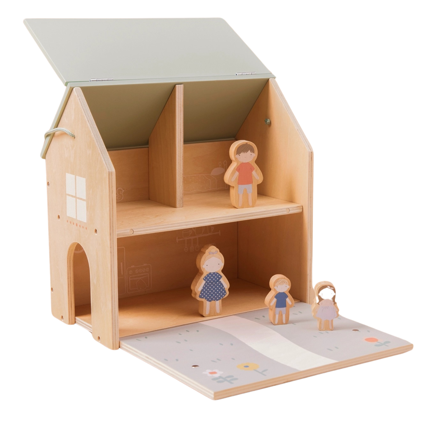 Just Bee Kids Wooden Dolls House with Family Figurines