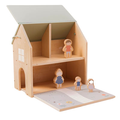 Just Bee Kids Wooden Dolls House with Family Figurines