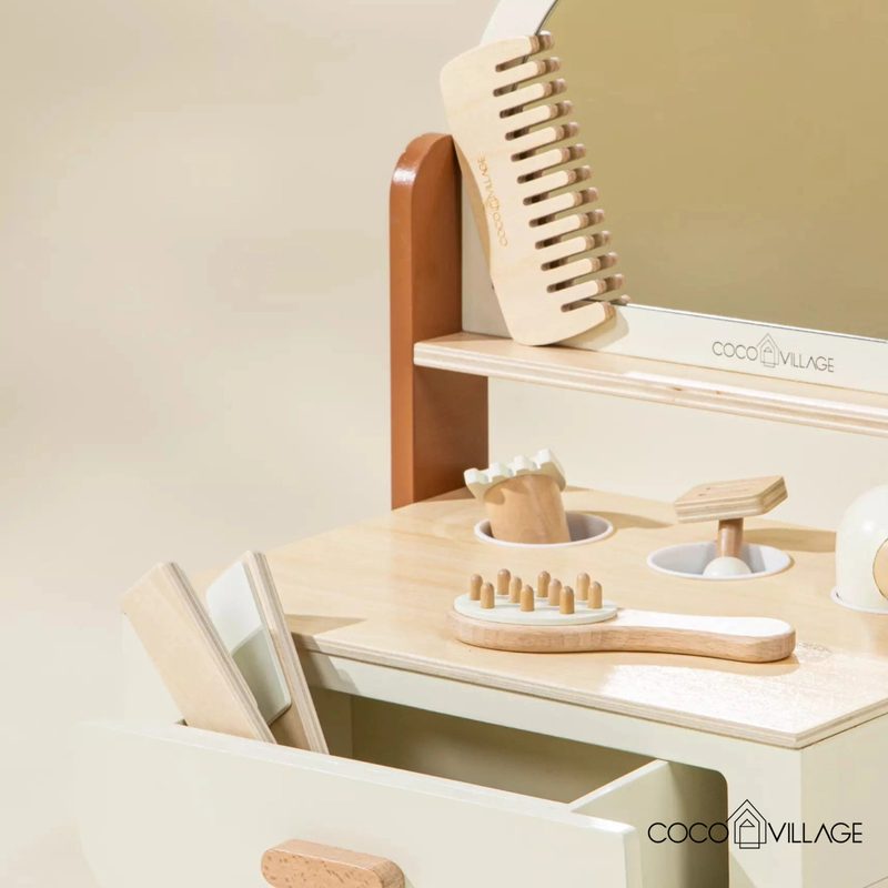 Coco Village Wooden Beauty Station Playset and Accessories – product image, wooden toy, pretend pla…