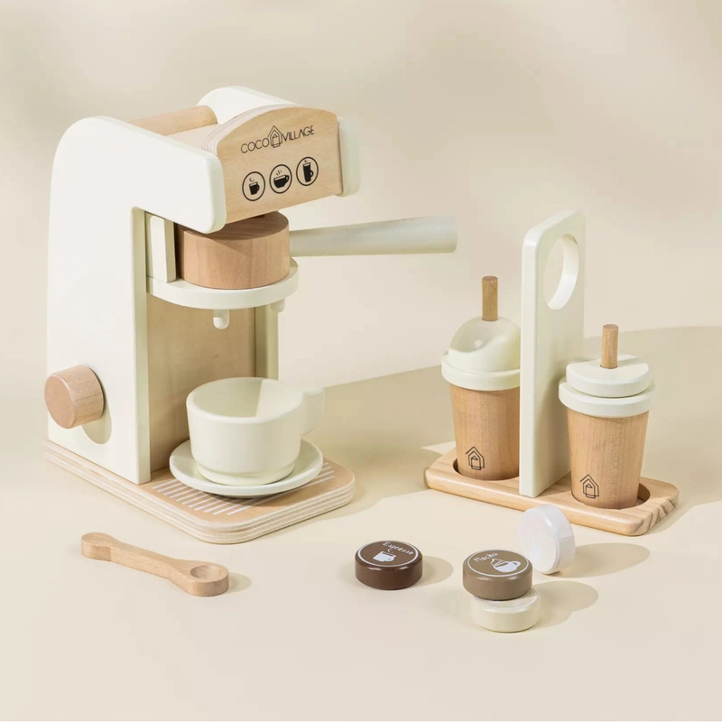 Coco Village Machine à café en bois – Mousse – photo produit, vaisselle bébé, jouet en bois