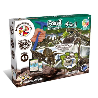 Science4you Fossil Excavation 4 in 1 - Toy for Kids (9 languages)