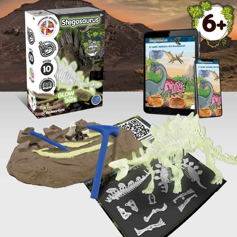 Science4you Fossil Excavations for Kids - Glow-in-the-dark Stegosauros – product image, STEM toy, b…