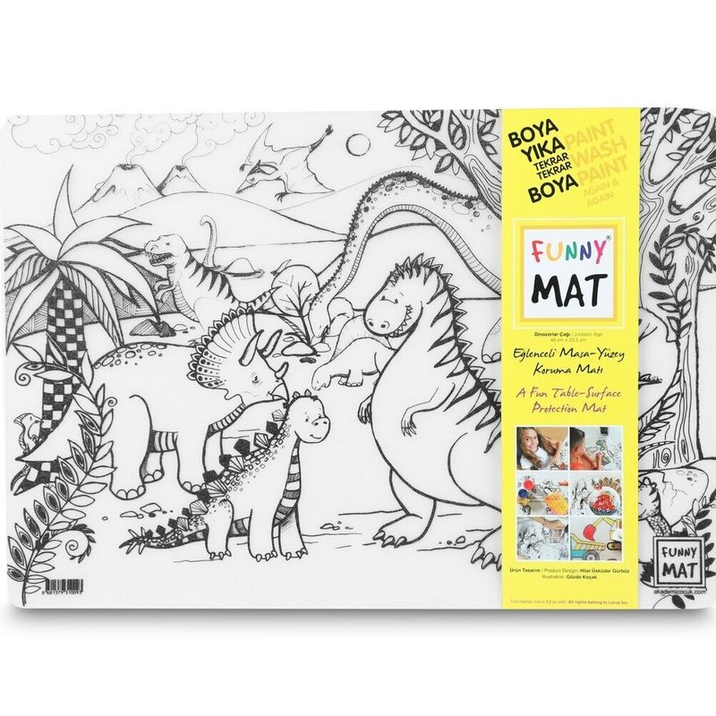 Funny Mat 3in1 Desk Mat, Reusable Coloring Book, Craft Mat for Kids. JURASSIC AGE