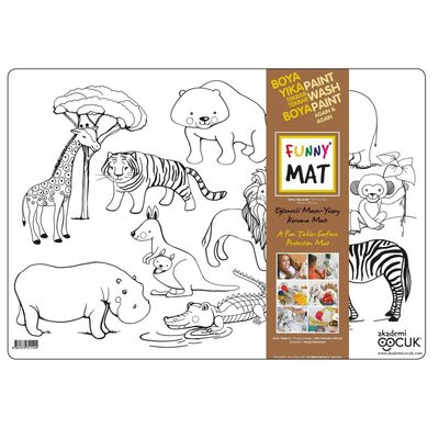 Funny Mat 3in1 Desk Mat, Reusable Coloring Book, Craft Mat for Kids. WILD ANIMALS