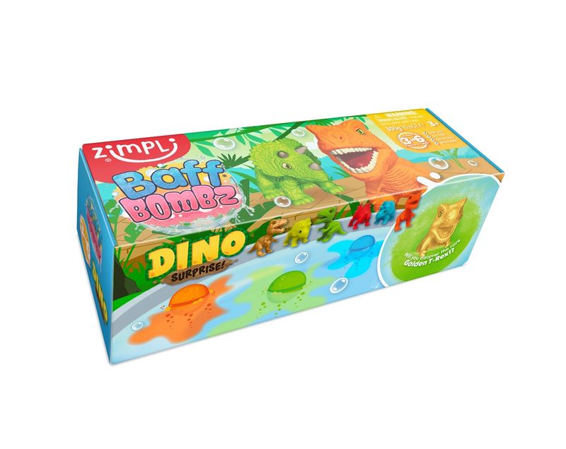 Zimpli Kids Kids 3x Baff Bombz Surprise Collectible Dinosaur Bath Bomb – product image, STEM toy, g…